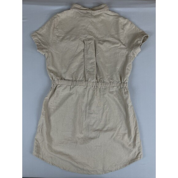 Love Tree Linen Blend Button Front Collared Mini Dress Women’s LG Khaki Safari - Picture 4 of 15